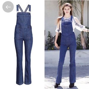 H&M x Coachella flare bib denim overalls. Dark denim. Size 4. NWT
